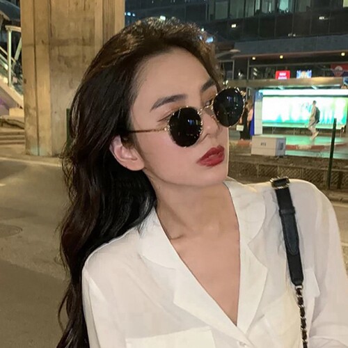 刘仁娜圆框金属偏光拍显太阳镜