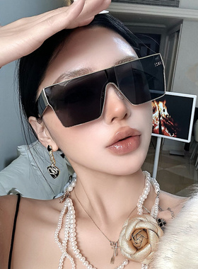 欧美连体大框黑色墨镜女防紫外线