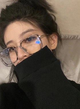 复古个性豹纹平光镜小红书同款网红女潮防蓝光近视眼镜男大脸显瘦