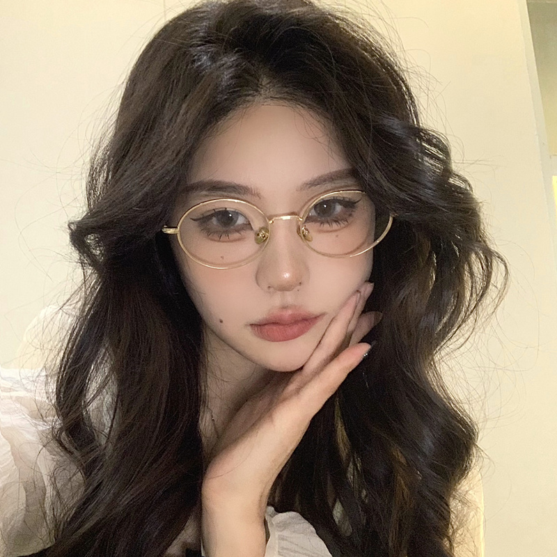 复古金丝椭圆素颜眼镜可配高度数