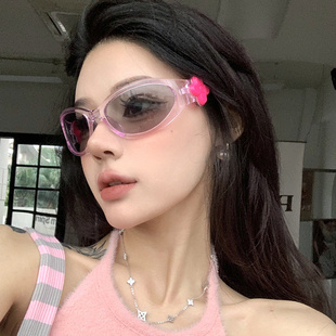 韩版透明粉色骑行镜女潮果冻糖果色墨镜y2k千禧风辣妹造型太阳镜