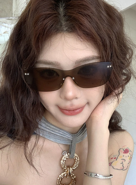 欧美连体无框茶色高级感墨镜女潮