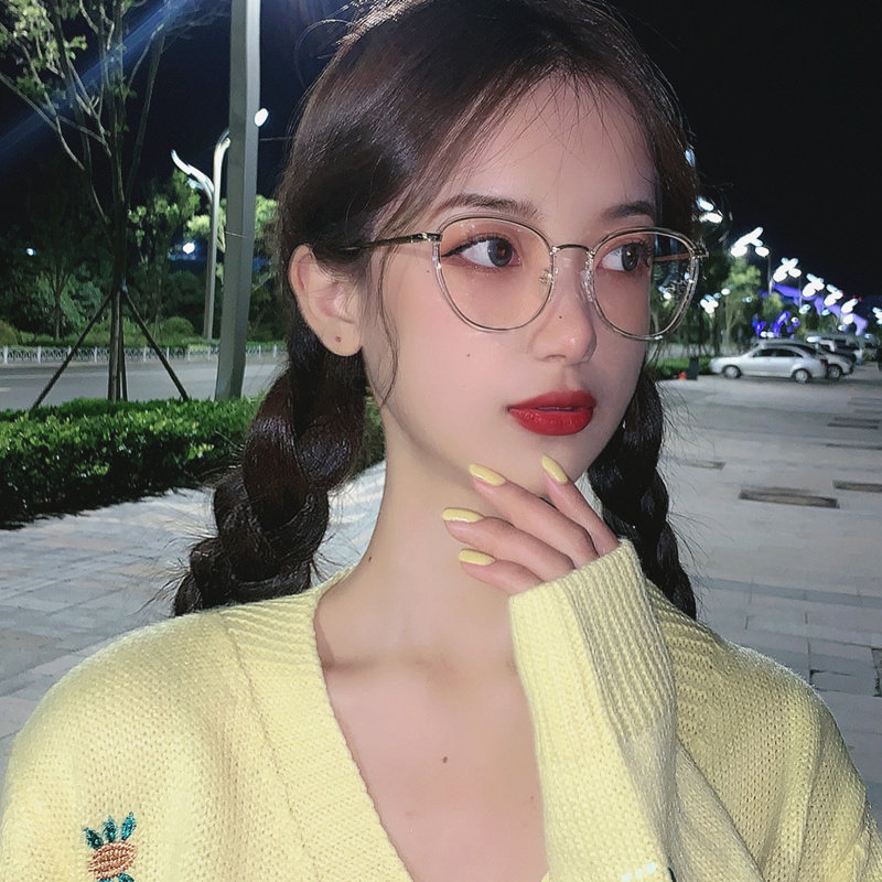 复古ins透明素颜女超轻眼镜韩版椭圆平光镜学生防蓝光近视眼镜框