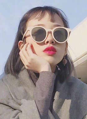 2017新款墨镜女白色框 复古小框网红同款圆形韩版潮男圆脸太阳镜
