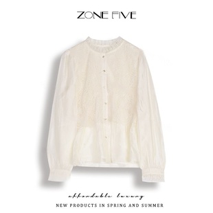 zonefive刺绣法式淑女蕾丝衬衫长袖上衣雪纺春秋小衫减龄衬衣