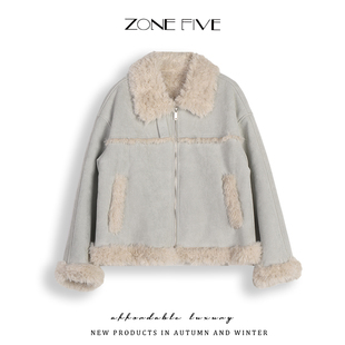 皮草小个子加厚韩版 新款 上衣机车服 冬季 zonefive仿羊羔毛外套女