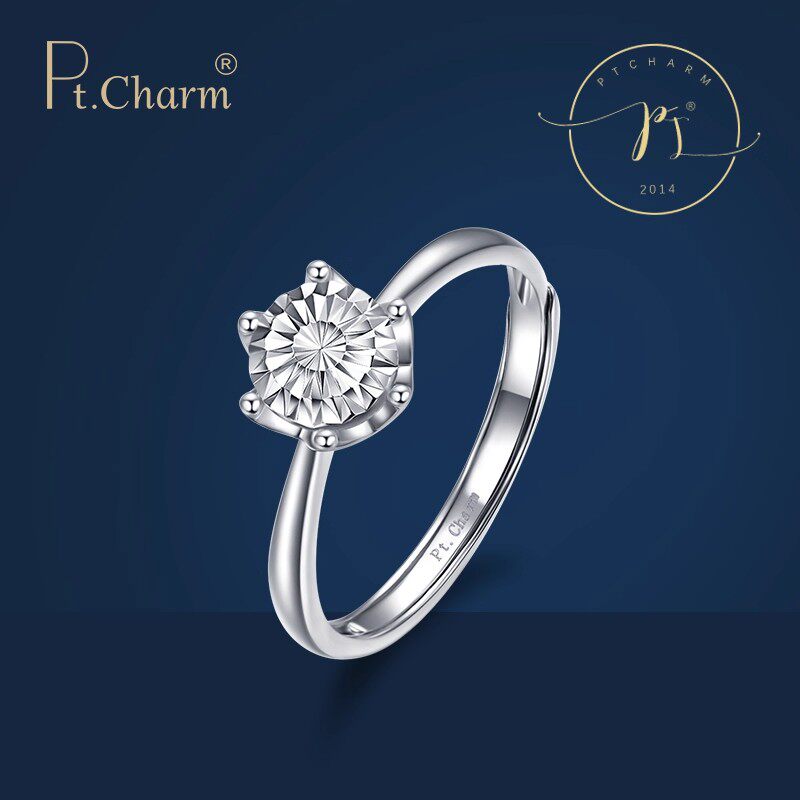 Pt．Charm铂金六爪活口戒指女款