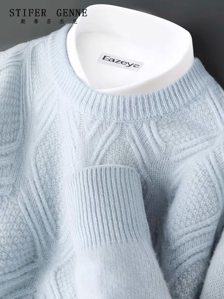 Stephen diamond jacquard cashmere sweater for men, crew neck wint