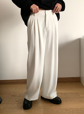 NEWLIGHT秋季新款高级设计感纯色阔腿长裤男白色简约宽松休闲西裤