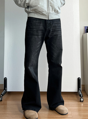 NEWLIGHT黑色宽松复古微喇牛仔裤cleanfit休闲简约水洗百搭长裤潮