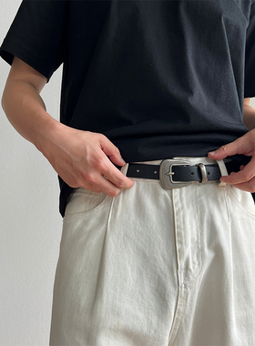 NEWLIGHT做旧简约复古百搭金属腰带cleanfit休闲通勤银扣皮带男女