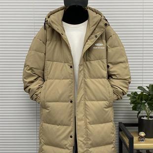 大码 中长款 装 冬季 青少年休闲压花羽绒外套潮 连帽软壳羽绒衣服男士