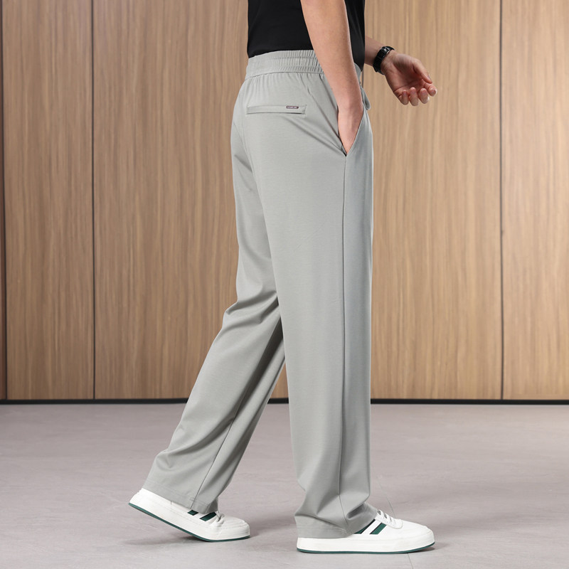 夏季薄款阔腿裤男宽松桑蚕丝裤子男中年男士运动裤爸爸冰丝休闲裤