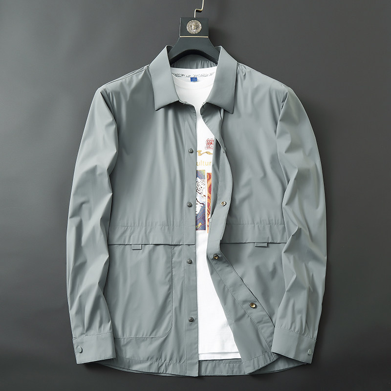 夏季超薄冰感防晒服防紫外线男士皮肤衣宽松大码翻领夹克纽扣外套