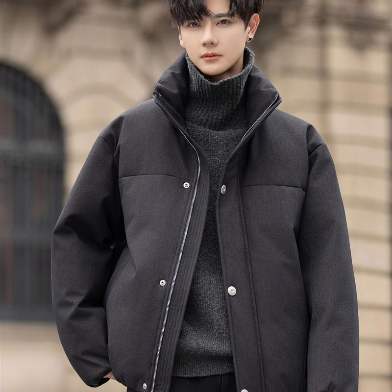 立领羽绒服男士冬季2025新款保暖韩版潮流男装短款白鸭绒夹克外套