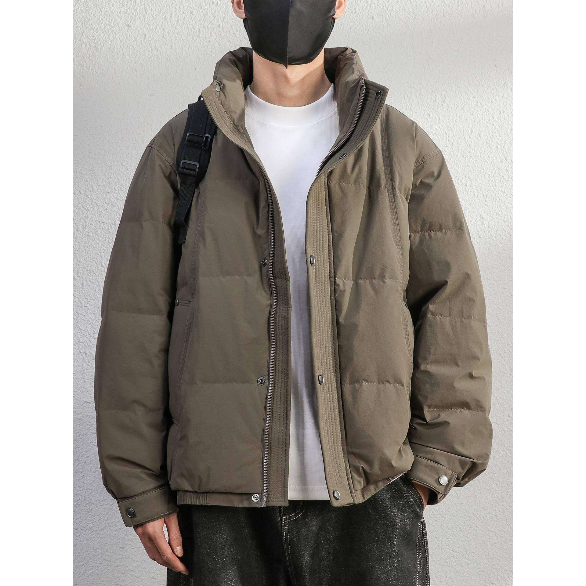 专柜极简90白鸭绒短款羽绒服男士立领冬季保暖加绒加厚外套男夹克