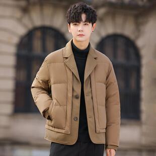 假两件西装羽绒服男冬季2024新款潮流设计感拼接休闲加厚保暖外套
