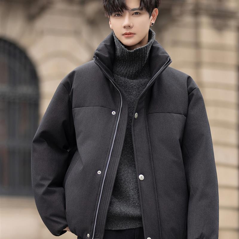 立领羽绒服男士冬季2025新款保暖韩版潮流男装短款白鸭绒夹克外套