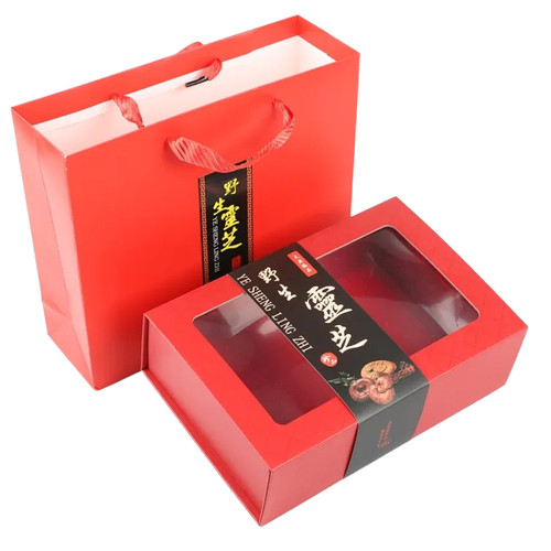 红色野生灵芝折叠盒250克500克灵芝片干货包装盒礼品袋礼盒空盒子