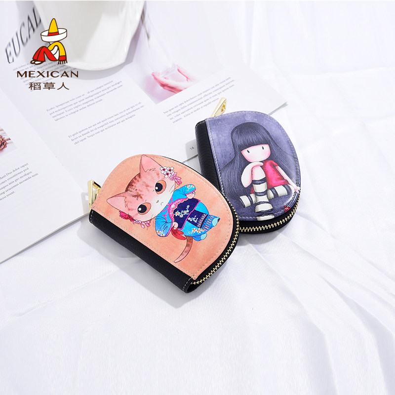 稻草人卡包女士真皮多卡位证件包大容量卡夹女卡通名片夹可爱卡套