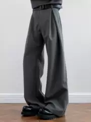 Korean-Style Pleated Wide-Leg Dress Pants for Men, High Street Clean Fit, Structured and Drapey Blended Silhouette Casual Pants for Men