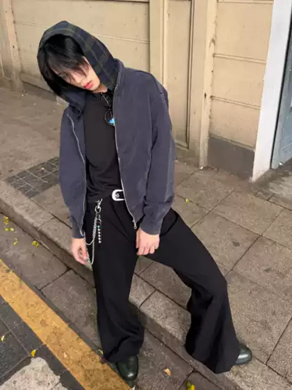 Korean Style Fashion Scimitar Casual Trousers Men's Versatile Long Pants Unisex Solid Color Banana Pants High Street Trendy Brand