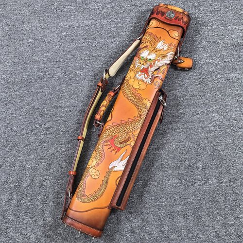 手工真皮台球杆桶7孔杆筒雕刻九球杆桶1/2球杆桶桌球杆筒杆桶杆包