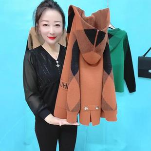 气质妈妈秋季外套女款中老年女装新款开衫毛呢大衣小个子短款上衣