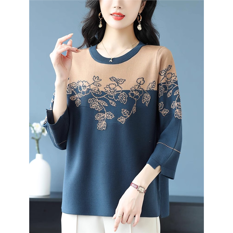 胖妈妈春夏装七分袖针织衫t恤中老年女装夏季宽松特大码遮肉上衣