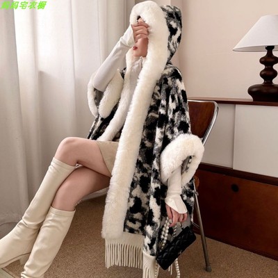 加绒加厚高档针织披风开衫披肩秋冬时尚气质名媛百搭斗篷外套女装