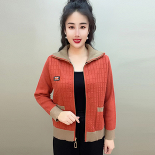 拼色百搭短款 秋冬新款 外套女洋气年轻妈妈装 毛衫 上衣潮 针织开衫