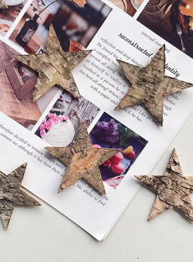 diy树皮片原木片幼儿园实木背景装饰五角星木片画桦木片圣诞装饰