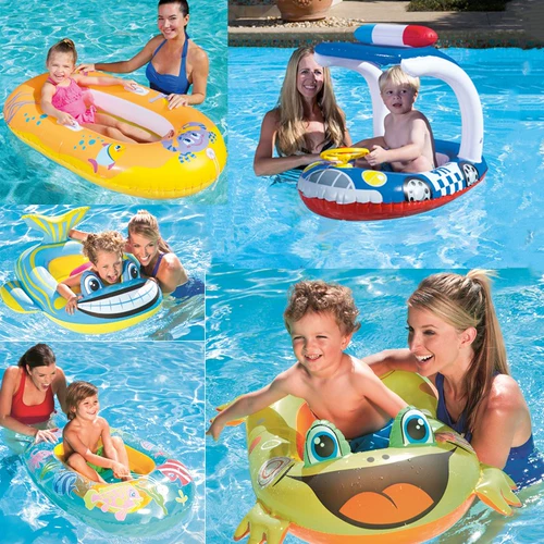 Детская надувная водная лодка, мультяшный плавательный круг, навес, новая коллекция, защита от солнца