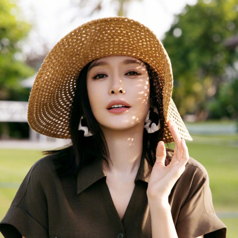秦岚同款法式大檐草帽女夏防晒帽