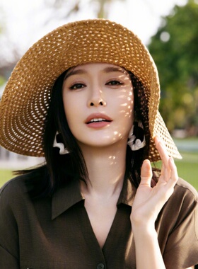 秦岚同款法式大檐草帽女夏防晒帽