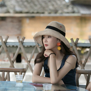 耀眼的你啊殷桃同款帽子中餐厅樱桃法式遮阳草帽女防晒沙滩太阳帽