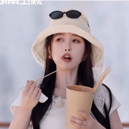 中餐厅虞书欣同款草帽法式蕾丝花边手工编织遮阳防晒拍照女水桶帽