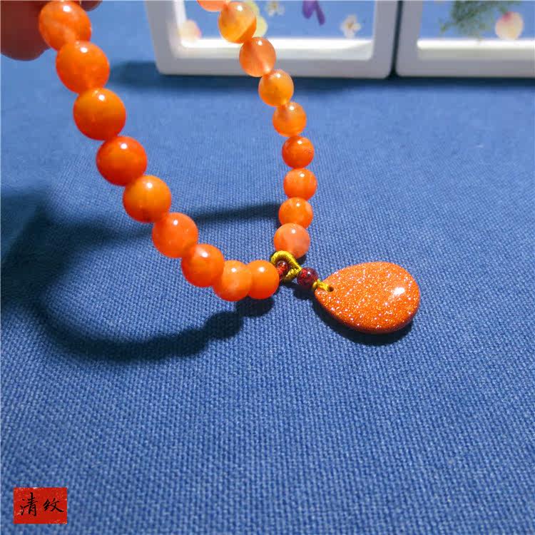 清纹 手编磨砂南红女士单圈小手链配水晶心朱砂葫芦坠子