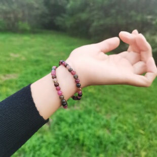 清纹 天然碧玺女款手链6mm圆珠手串单圈三圈可做项链