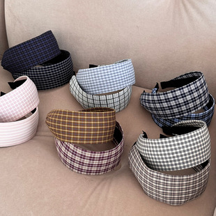 韩系蓝格子牛仔宽边发箍时尚百搭显脸小头箍发卡头饰春夏新款2025