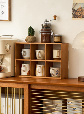 樱桃木杯子置物架多层马克杯咖啡杯收纳架桌面实木格架盲盒展示架