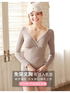 睡衣喂奶衣服春秋 纯棉月子服孕妇衣外出女哺乳秋衣上衣秋冬哺乳装