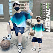 2025中大童夏季 新款 儿童渐变两件套短袖 男童速干套装 夏装 球服t恤