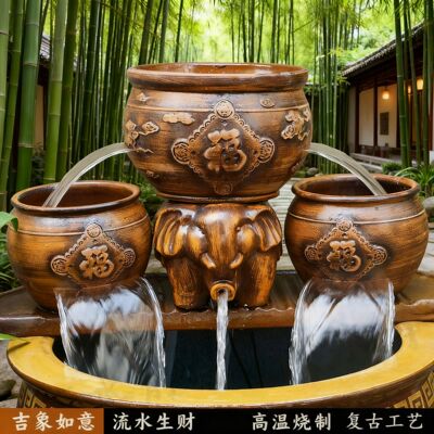 【吉象如意】鱼缸双面循环瀑布流水罐户外庭院旺宅鱼池造景摆件