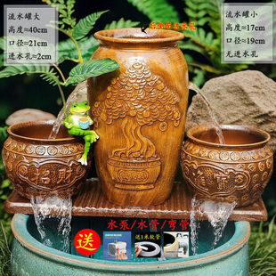 复古中式瀑布流水罐庭院酒店民宿养鱼水缸过滤增氧造景装饰陶罐