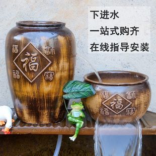 古法养鱼鱼缸下进水循环过滤器清仓瀑布流水罐一整套复古庭院造景
