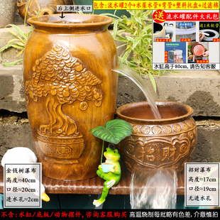 复古中式瀑布流水罐庭院酒店民宿养鱼水缸过滤增氧造景装饰陶罐
