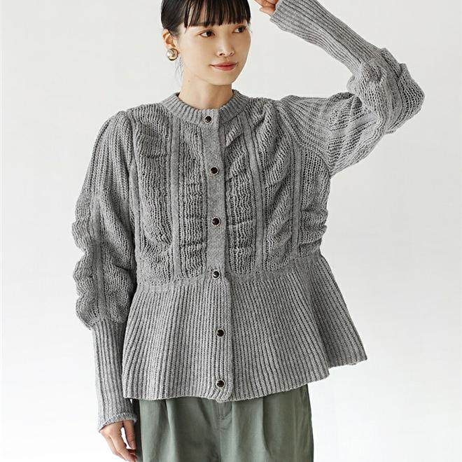 日本海外直邮2025春女装代购荷叶边下摆麻花编织长袖针织衫毛衣