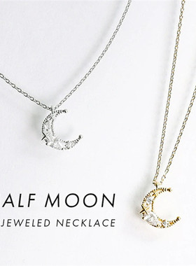 宝石镶嵌时尚新月图案项链短项链