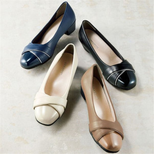 日本海外直邮2024春女鞋代购休闲时尚圆头通勤粗跟高跟鞋单鞋皮鞋